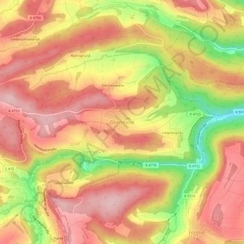 Mapa topográfico Oberbrändi, altitud, relieve