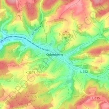 Mapa topográfico Odenheim, altitud, relieve