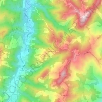 Mapa topográfico Serraglio, altitud, relieve