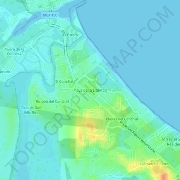 Mapa topográfico Playa de la Libertad, altitud, relieve
