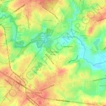 Mapa topográfico Montgomery Acres, altitud, relieve
