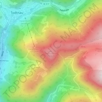 Mapa topográfico Hasenhorn, altitud, relieve