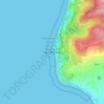 Mapa topográfico Cabo Mondego, altitud, relieve
