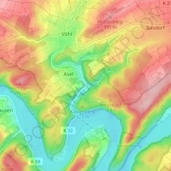Mapa topográfico Asel Bucht, altitud, relieve