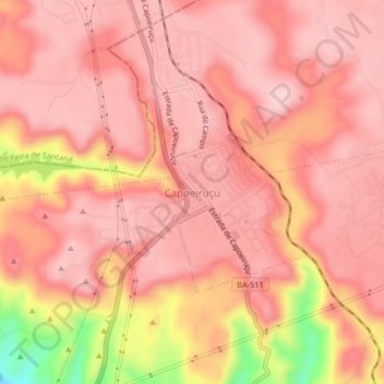 Mapa topográfico Capoeiruçu, altitud, relieve