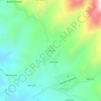 Mapa topográfico Arrayan, altitud, relieve