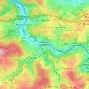 Mapa topográfico Bielstein, altitud, relieve
