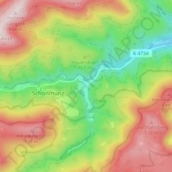 Mapa topográfico Zwickgabel, altitud, relieve