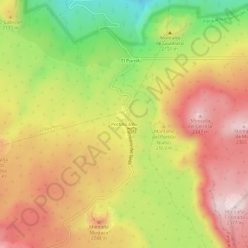 Mapa topográfico Portillo Alto, altitud, relieve