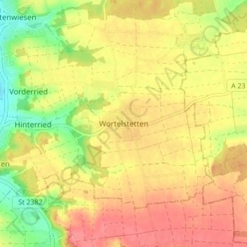 Mapa topográfico Wortelstetten, altitud, relieve