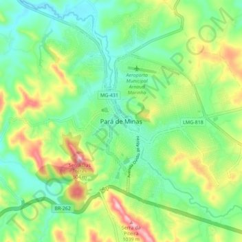 Mapa topográfico Pará de Minas, altitud, relieve