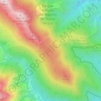 Mapa topográfico Loma de Calamorro, altitud, relieve