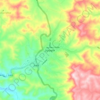 Mapa topográfico Jipijapa, altitud, relieve