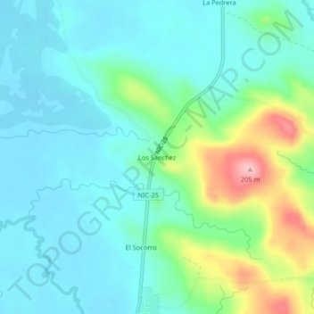 Mapa topográfico Los Sanchez, altitud, relieve