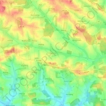Mapa topográfico Asenham, altitud, relieve