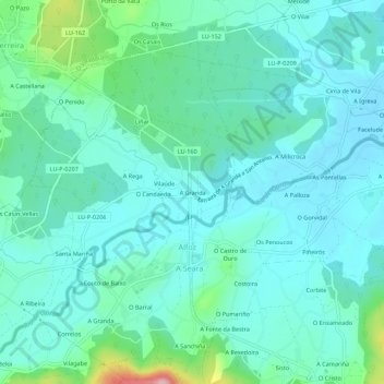 Mapa topográfico A Granda, altitud, relieve