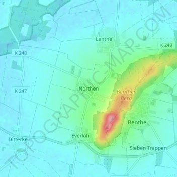 Mapa topográfico Northen, altitud, relieve