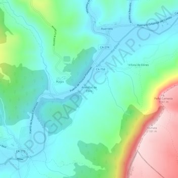 Mapa topográfico Arenillas de Ebro, altitud, relieve