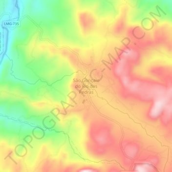 Mapa topográfico São Gonçalo do Rio das Pedras, altitud, relieve
