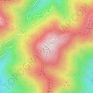 Mapa topográfico Púlpito, altitud, relieve
