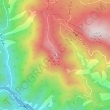 Mapa topográfico Bellevue Mountain, altitud, relieve