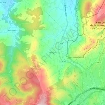Mapa topográfico Obregón, altitud, relieve