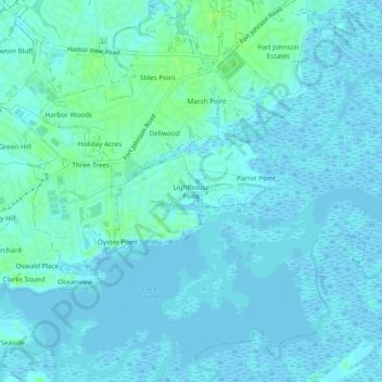 Mapa topográfico Lighthouse Point, altitud, relieve