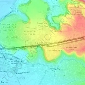 Mapa topográfico Colonia Juárez, altitud, relieve
