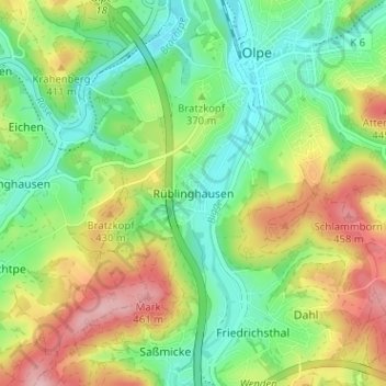 Mapa topográfico Rüblinghausen, altitud, relieve