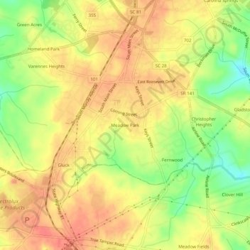 Mapa topográfico Meadow Park, altitud, relieve