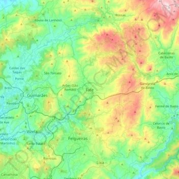 Mapa topográfico Fafe, altitud, relieve