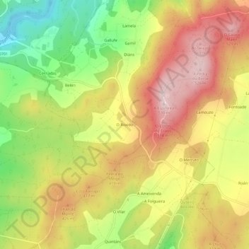 Mapa topográfico O Roxido, altitud, relieve