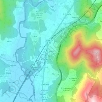 Mapa topográfico Cruces, altitud, relieve