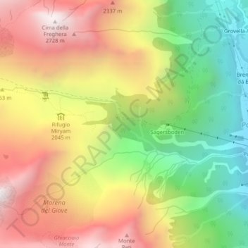 Mapa topográfico Cascata, altitud, relieve