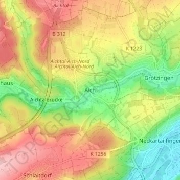 Mapa topográfico Aich, altitud, relieve