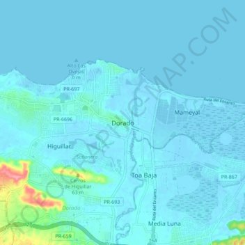 Mapa topográfico Dorado, altitud, relieve