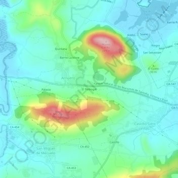 Mapa topográfico El Pedregal, altitud, relieve