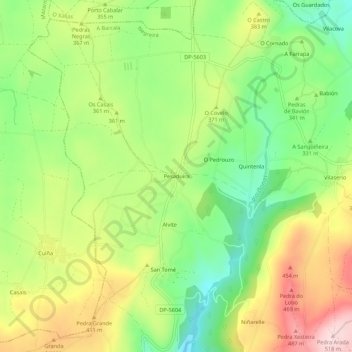 Mapa topográfico Pesaduira, altitud, relieve