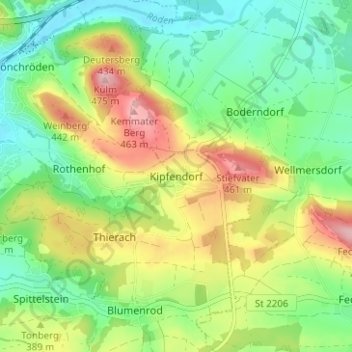 Mapa topográfico Kipfendorf, altitud, relieve