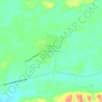 Mapa topográfico Poblado Cinco, altitud, relieve