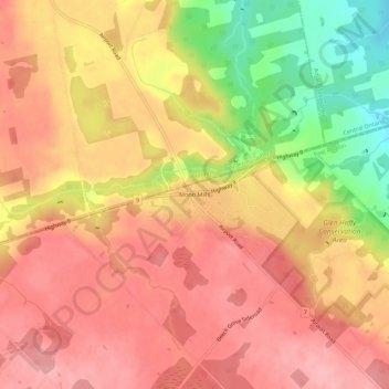 Mapa topográfico Mono Mills, altitud, relieve