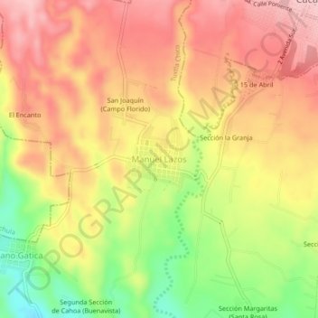 Mapa topográfico Manuel Lazos, altitud, relieve