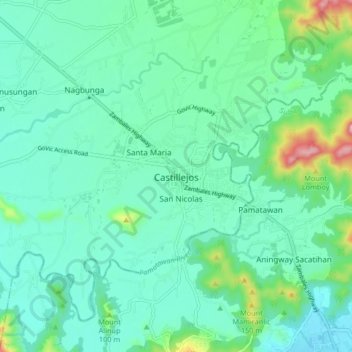 Mapa topográfico Castillejos, altitud, relieve
