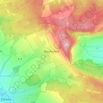 Mapa topográfico Riechheim, altitud, relieve