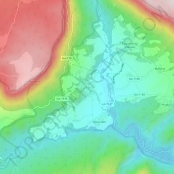 Mapa topográfico Zudaire, altitud, relieve