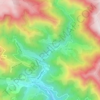 Mapa topográfico Aubert, altitud, relieve
