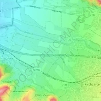 Mapa topográfico Dreisamtal, altitud, relieve