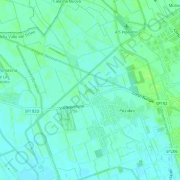 Mapa topográfico Fontana Gata, altitud, relieve