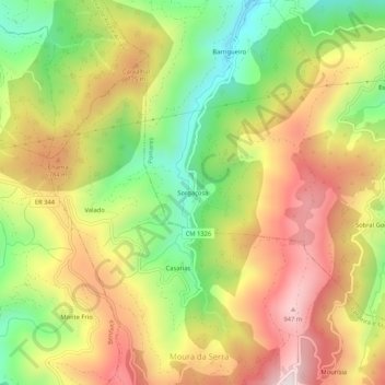 Mapa topográfico Sorgaçosa, altitud, relieve