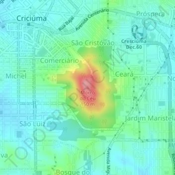 Mapa topográfico Morro do Céu, altitud, relieve